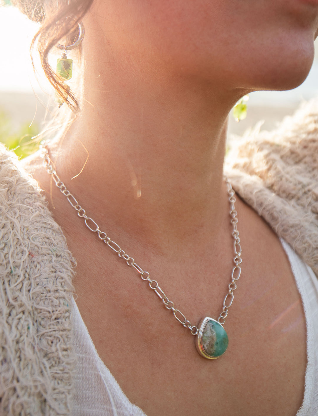 Peruvian Opal Pendant on Fixed Sterling Silver Chain