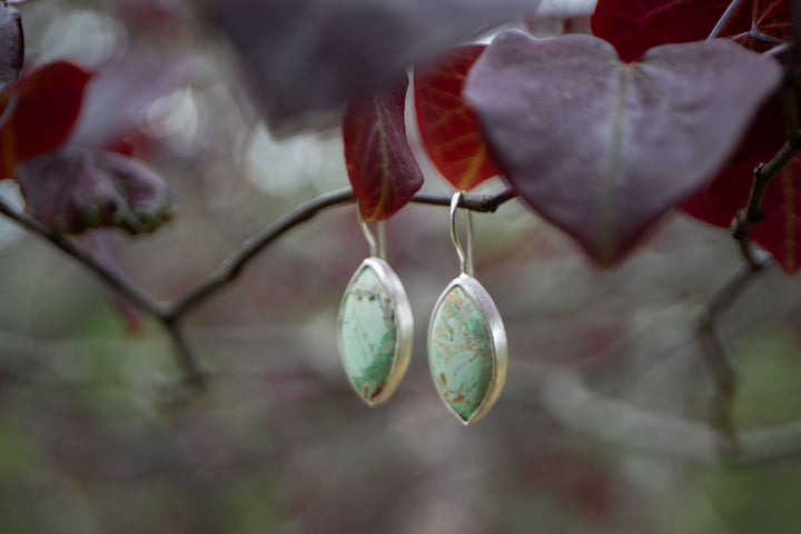 Variscite Earrings set in Brushed Sterling Silver