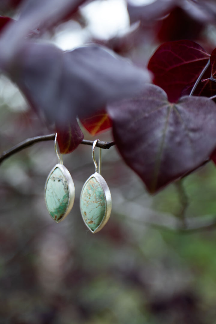 Variscite Earrings set in Brushed Sterling Silver