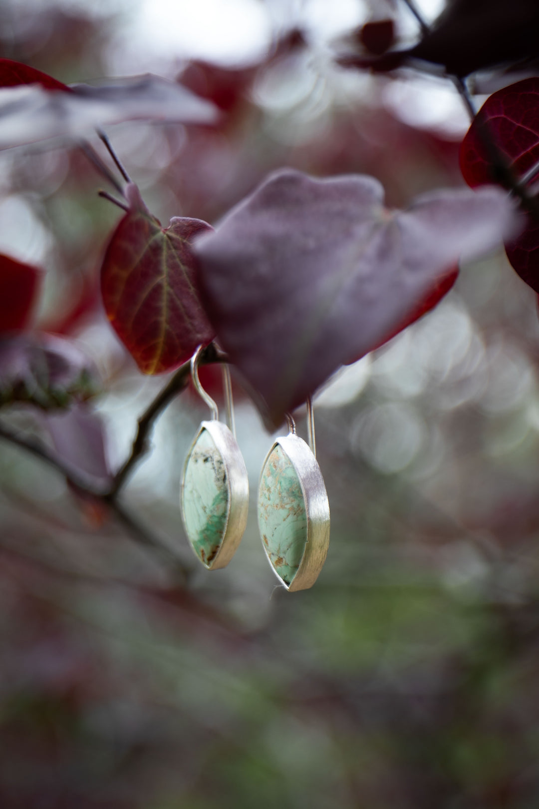 Variscite Earrings set in Brushed Sterling Silver