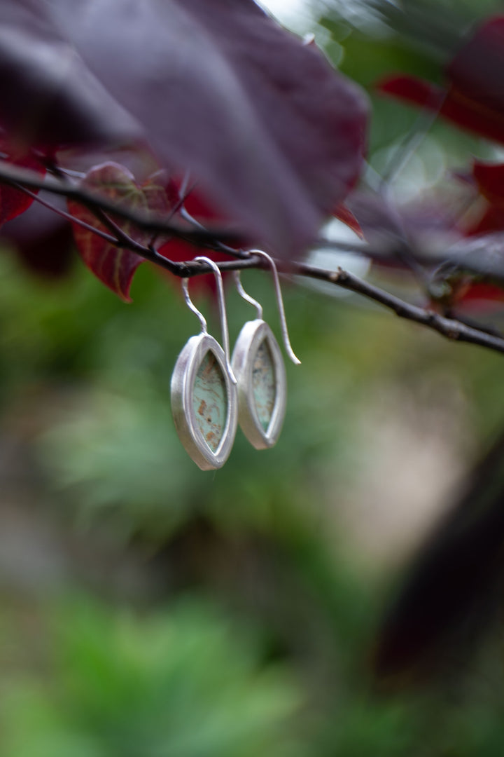 Variscite Earrings set in Brushed Sterling Silver