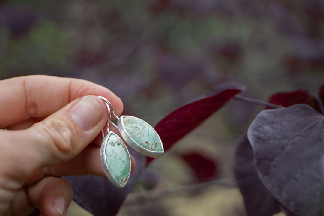 Variscite Earrings set in Brushed Sterling Silver