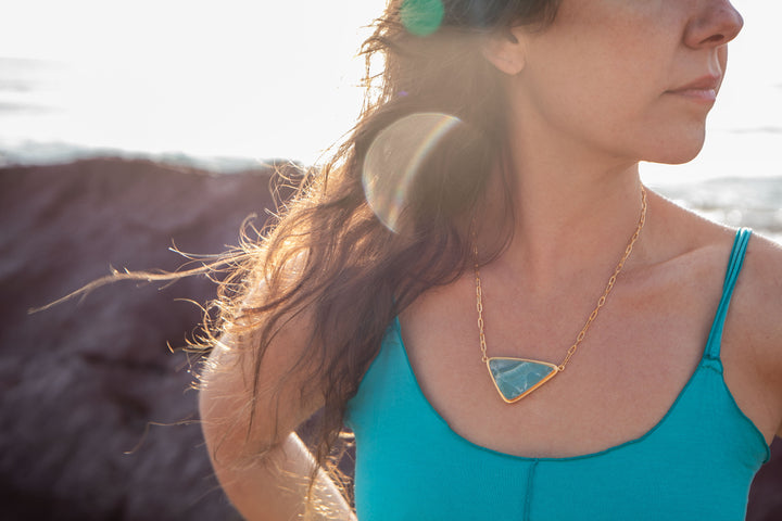 Statement Peruvian Opal Pendant Bezel set in Gold Plated Setting Link Chain
