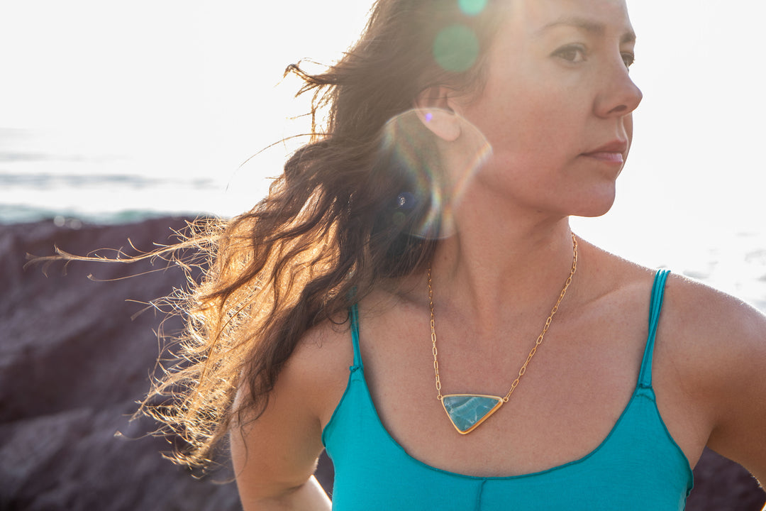 Statement Peruvian Opal Pendant Bezel set in Gold Plated Setting Link Chain