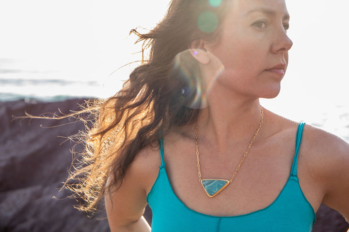 Statement Peruvian Opal Pendant Bezel set in Gold Plated Setting Link Chain