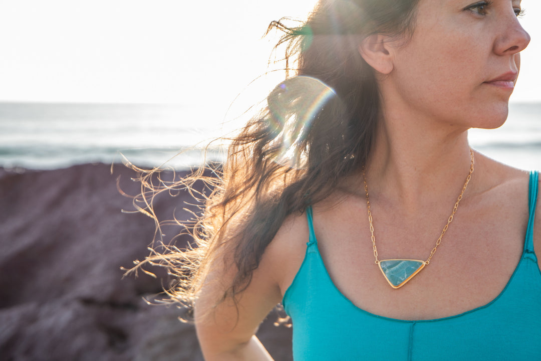 Statement Peruvian Opal Pendant Bezel set in Gold Plated Setting Link Chain