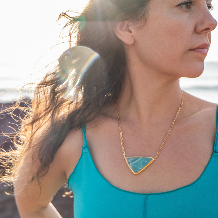 Statement Peruvian Opal Pendant Bezel set in Gold Plated Setting Link Chain