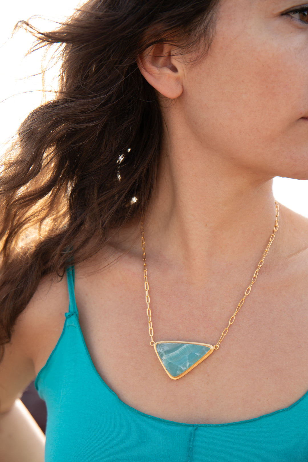 Statement Peruvian Opal Pendant Bezel set in Gold Plated Setting Link Chain