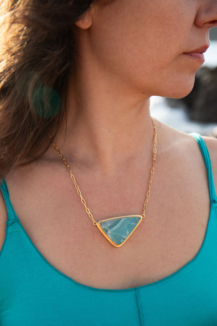 Statement Peruvian Opal Pendant Bezel set in Gold Plated Setting Link Chain