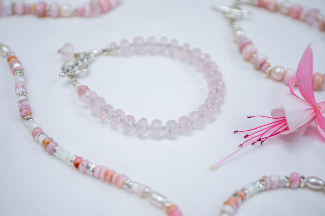 Beaded Rose Quartz Bracelet with Thai Hill Tribe Silver