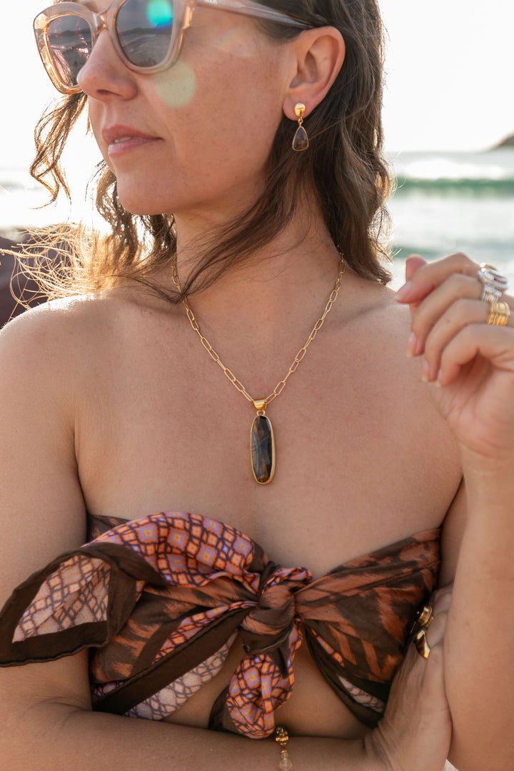 Faceted Tigers Eye Pendant in Brushed Gold Plated Sterling Silver