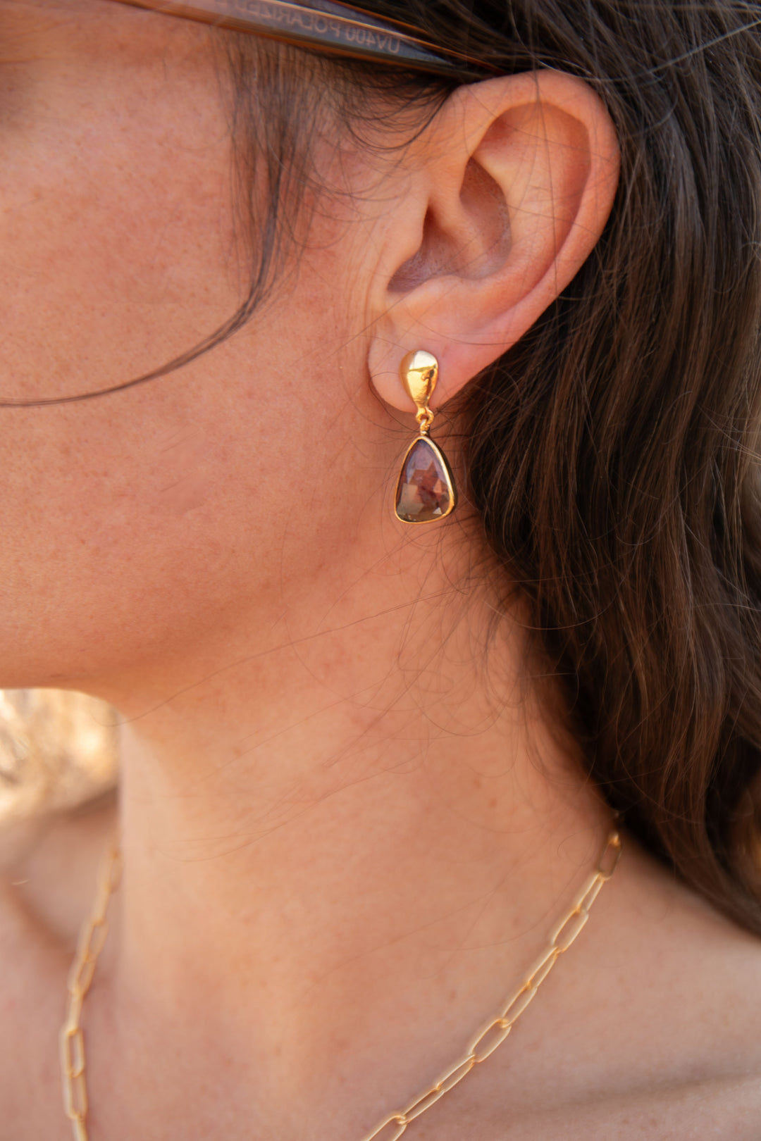 Bi-Colour Watermelon Tourmaline Stud Earrings in 24k Gold Plated Silver