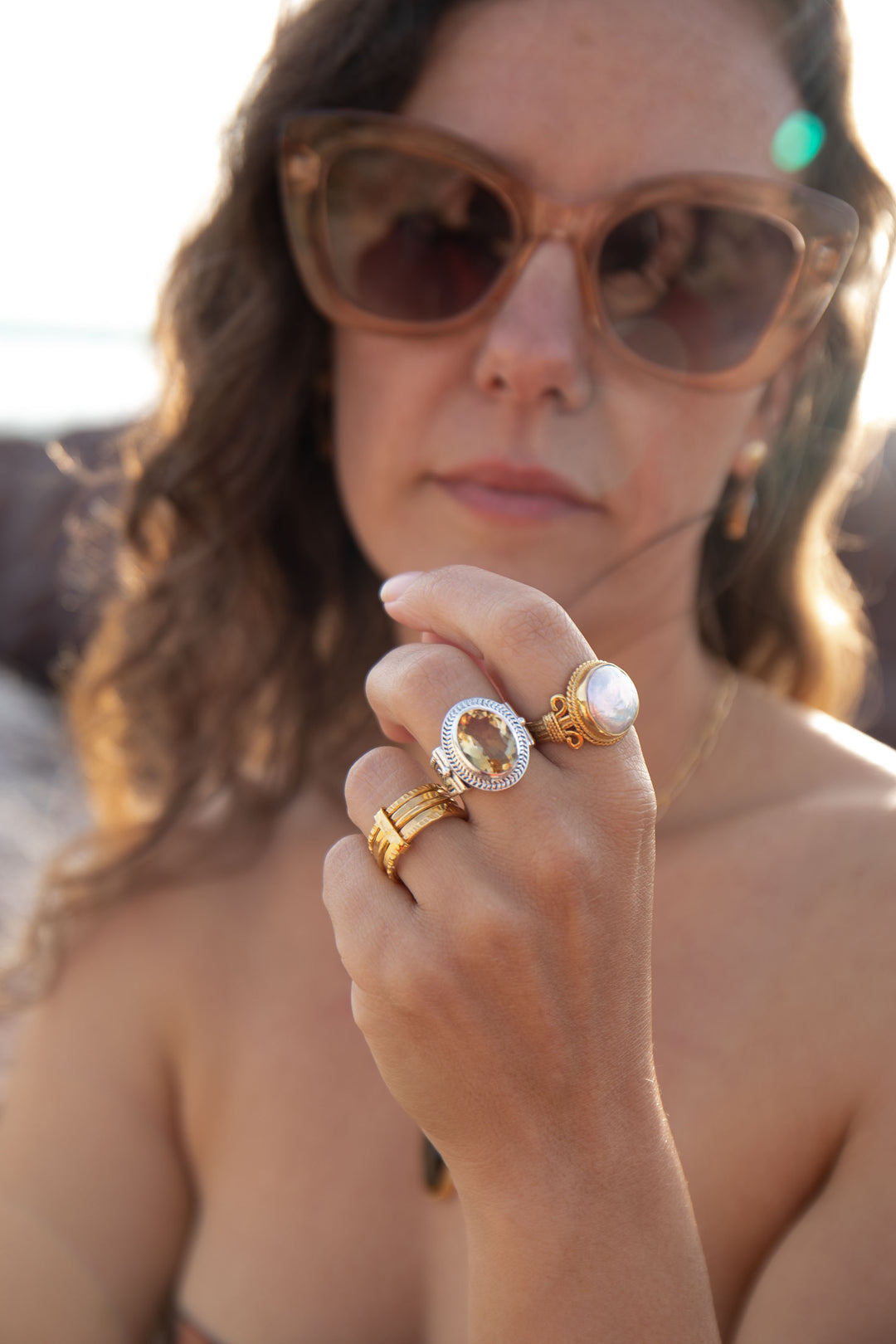Faceted Natural Citrine Ring in Sterling Silver Setting - Size 6.5 US
