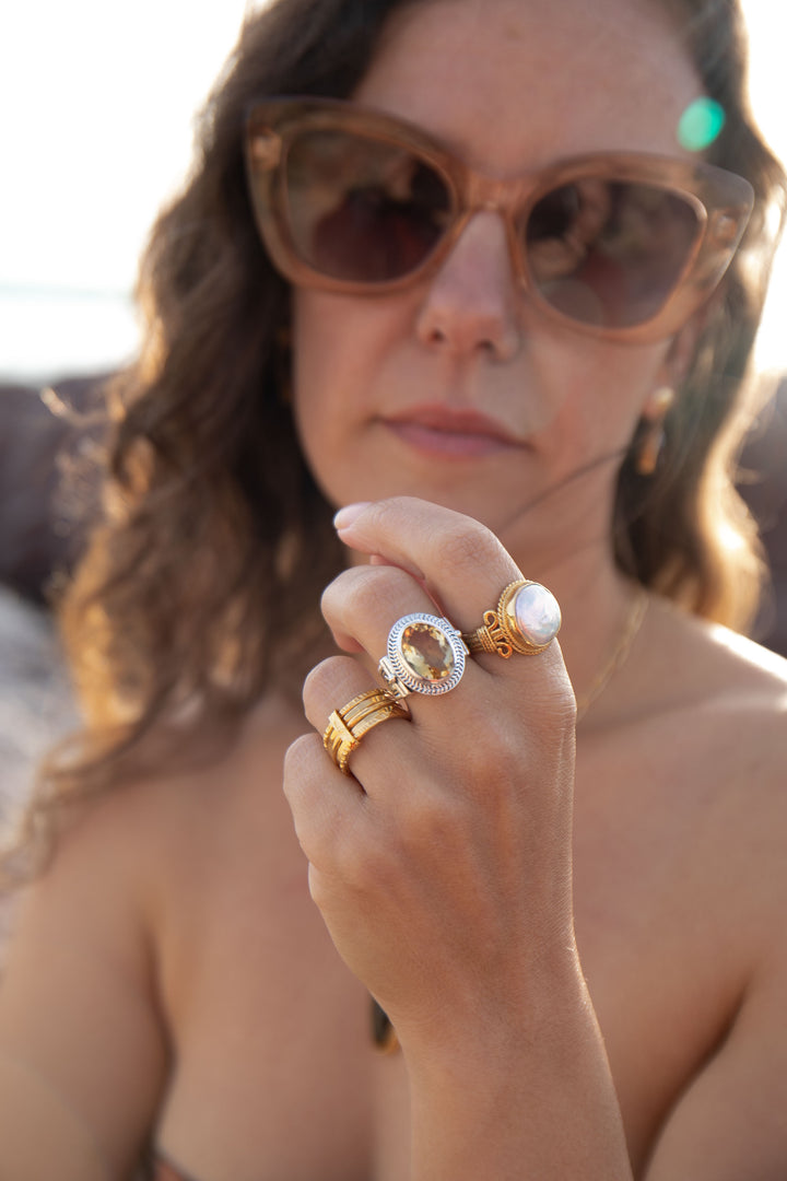 Faceted Natural Citrine Ring in Sterling Silver Setting - Size 6.5 US