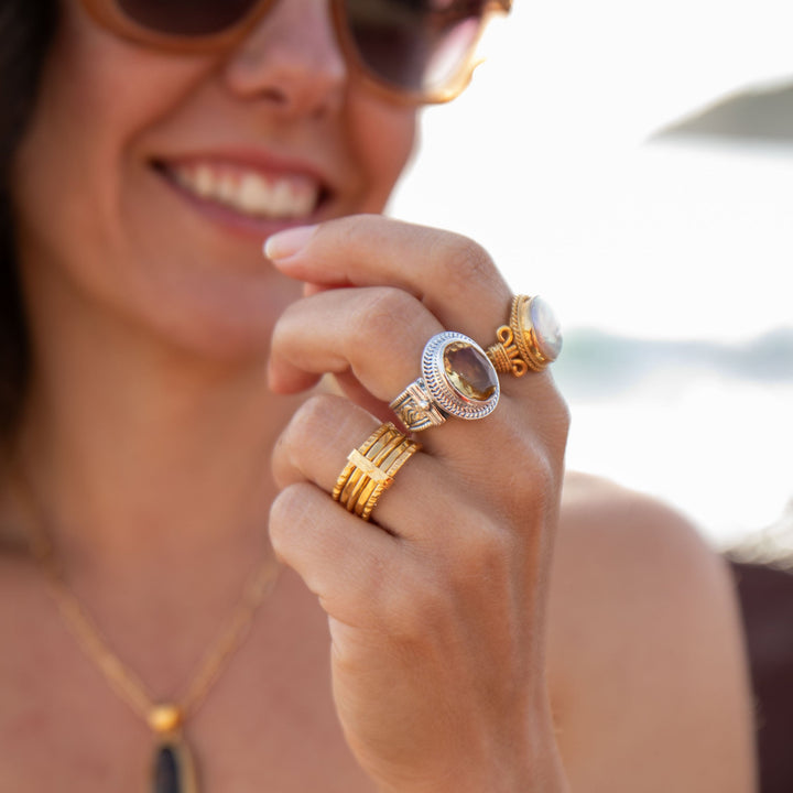 Faceted Natural Citrine Ring in Sterling Silver Setting - Size 6.5 US