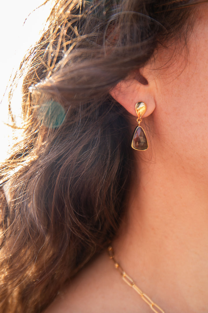 Bi-Colour Watermelon Tourmaline Stud Earrings in 24k Gold Plated Silver