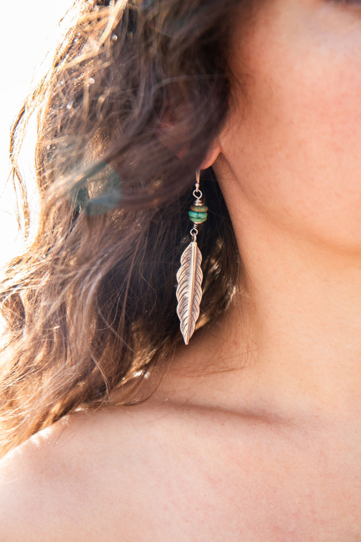 Turquoise Leaf Earrings with Thai Hill Tribe Silver
