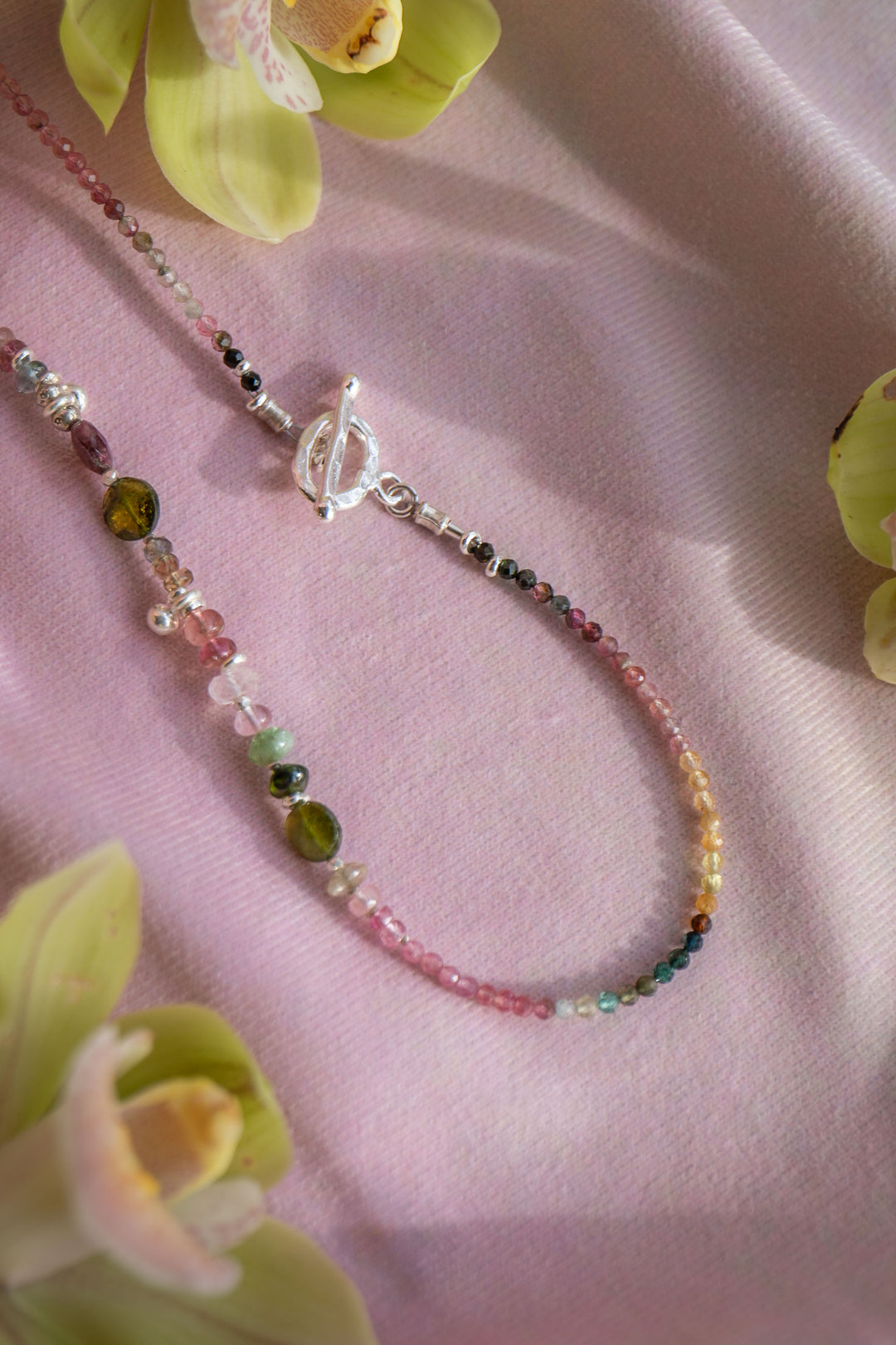 Watermelon Tourmaline Necklace Handmade with Thai Hill Tribe Silver