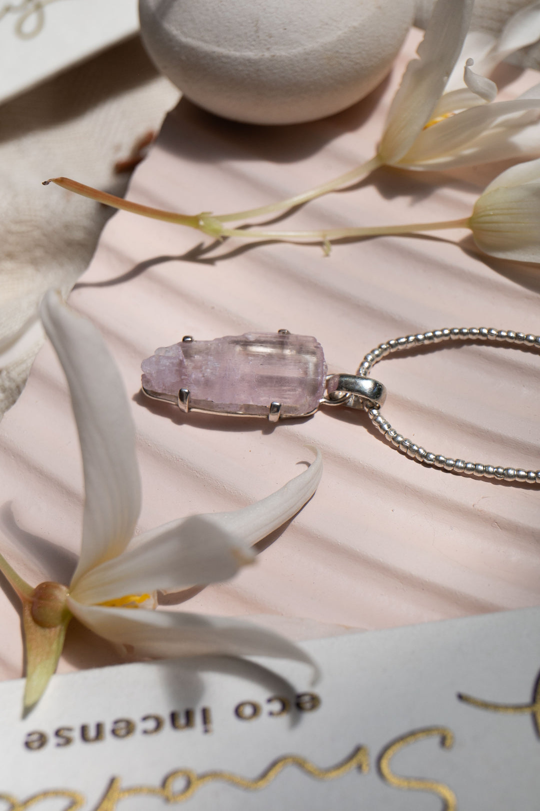 Raw Pink Kunzite Pendant in 92.5% Sterling Silver Claw Setting