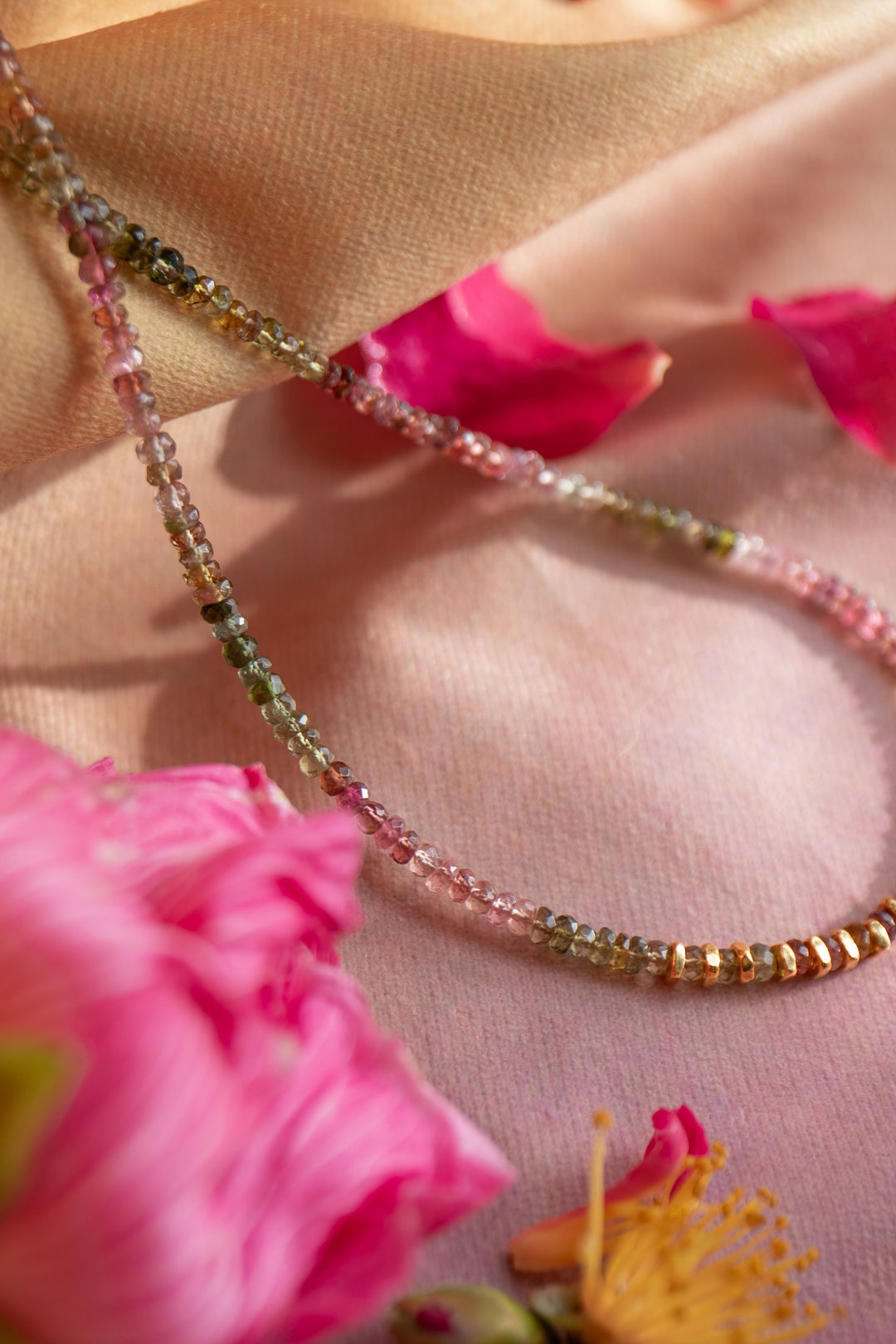 High Quality Graduated Watermelon Tourmaline + Gold Vermeil Beaded Necklace