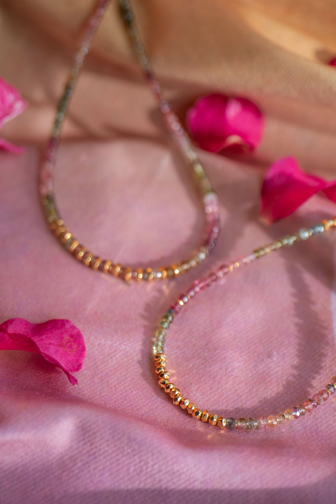 High Quality Graduated Watermelon Tourmaline + Gold Vermeil Beaded Bracelet