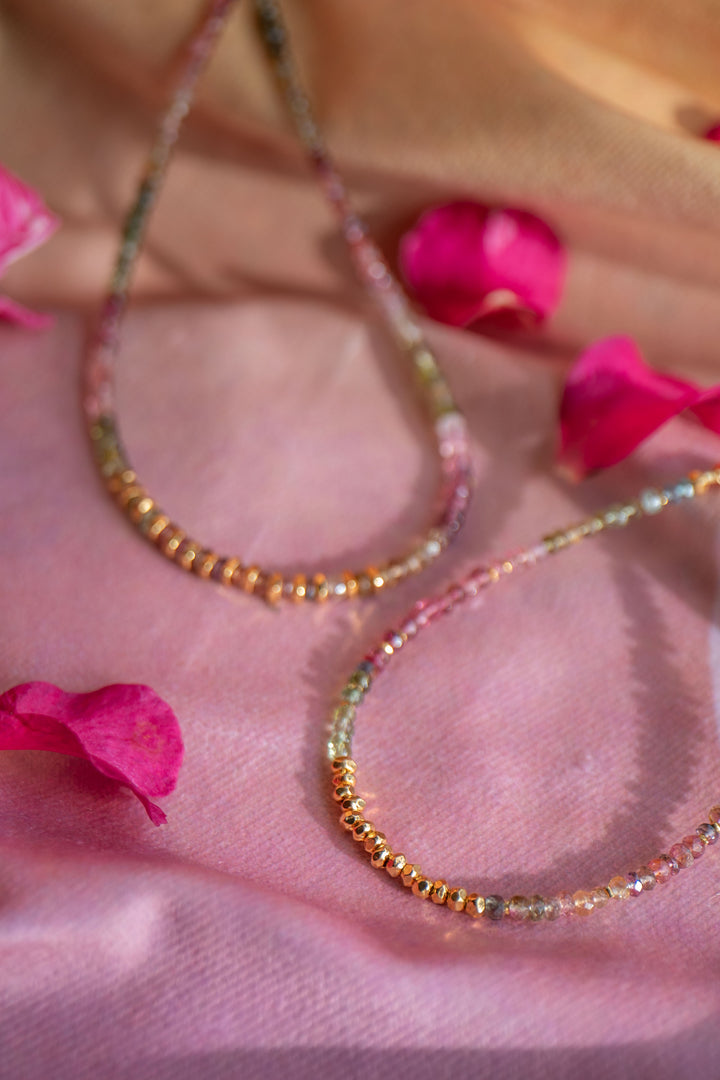 High Quality Graduated Watermelon Tourmaline + Gold Vermeil Beaded Bracelet