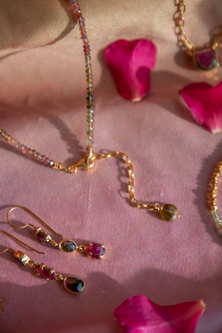 High Quality Graduated Watermelon Tourmaline + Gold Vermeil Beaded Necklace