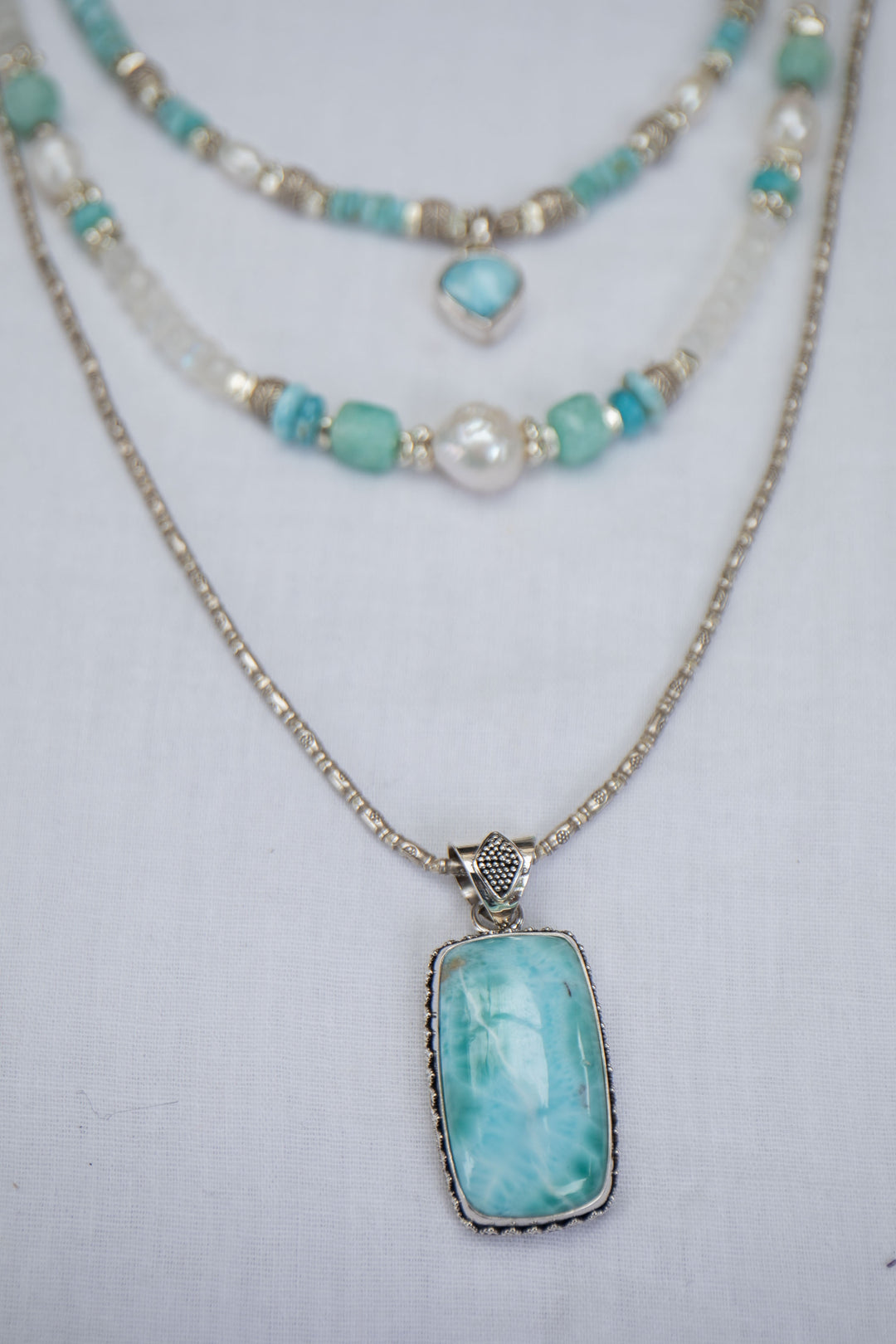 Larimar Pendant in Unique Tribal Sterling Silver Setting