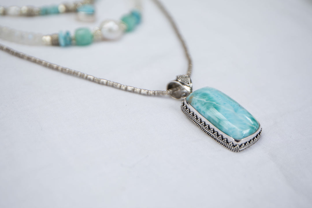 Larimar Pendant in Unique Tribal Sterling Silver Setting