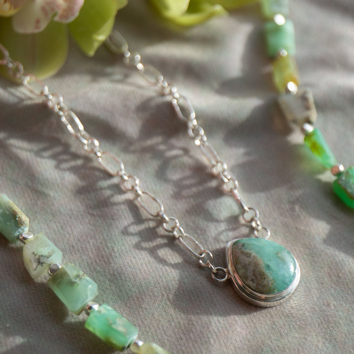Peruvian Opal Pendant on Fixed Sterling Silver Chain