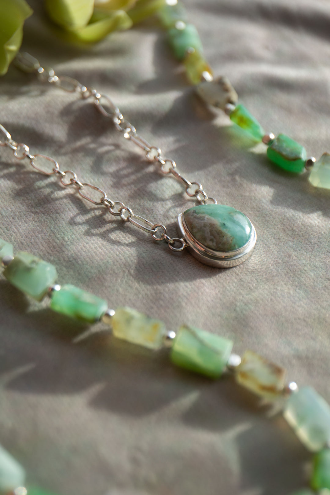 Peruvian Opal Pendant on Fixed Sterling Silver Chain