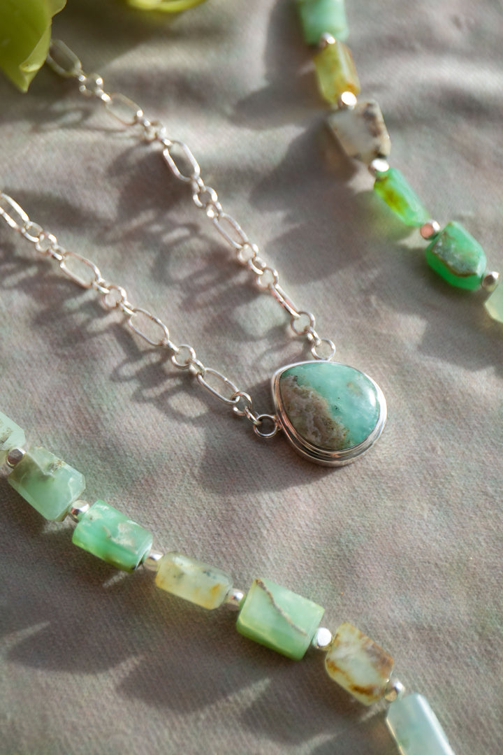 Peruvian Opal Pendant on Fixed Sterling Silver Chain