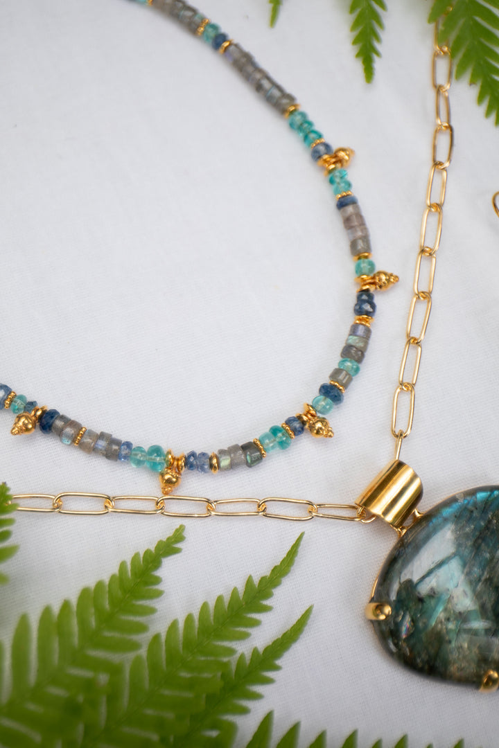 Reserved for Mimi** Labradorite, Apatite, Kyanite + Gold Plated Sterling Silver Necklace