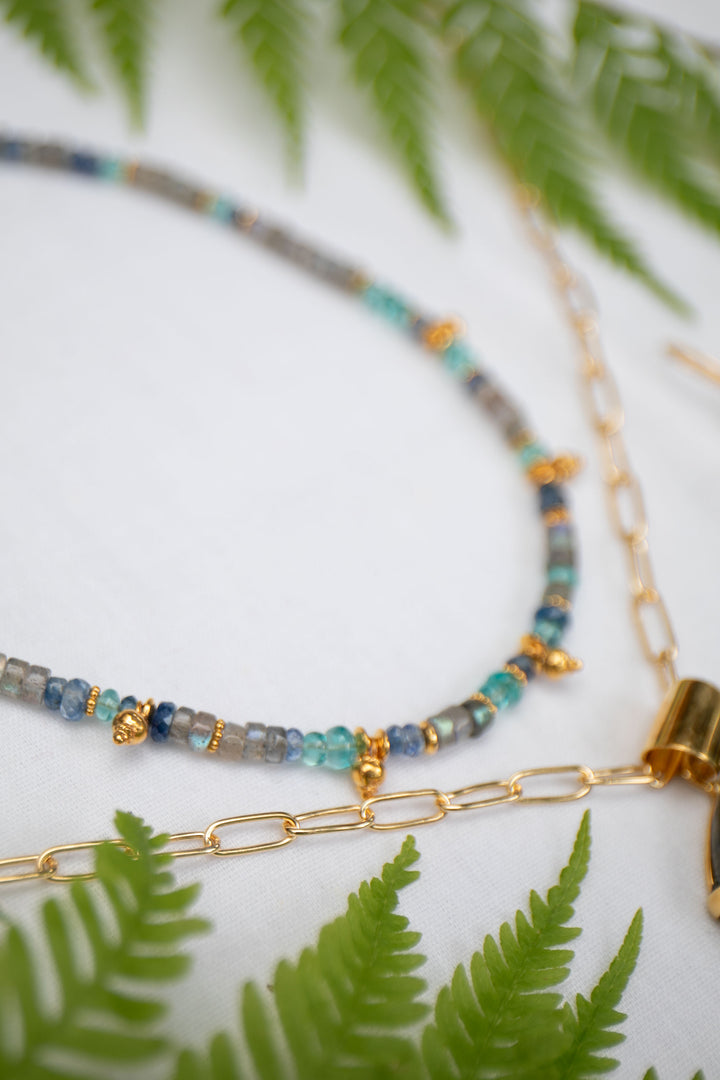 Reserved for Mimi** Labradorite, Apatite, Kyanite + Gold Plated Sterling Silver Necklace