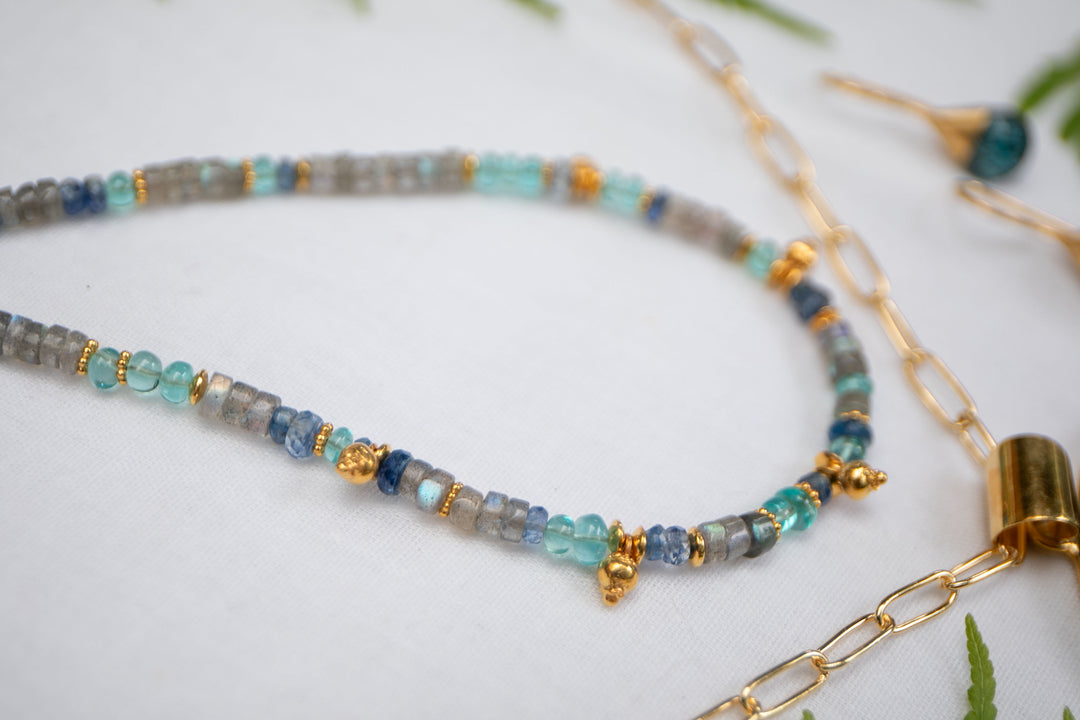 Reserved for Mimi** Labradorite, Apatite, Kyanite + Gold Plated Sterling Silver Necklace