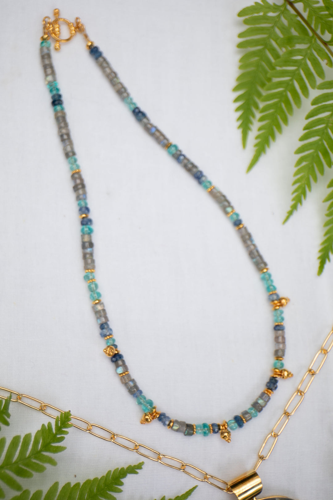 Reserved for Mimi** Labradorite, Apatite, Kyanite + Gold Plated Sterling Silver Necklace