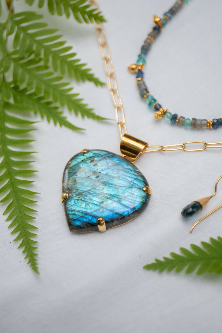 A Grade Faceted Labradorite Pendant set in 14k Gold Plated Sterling Silver