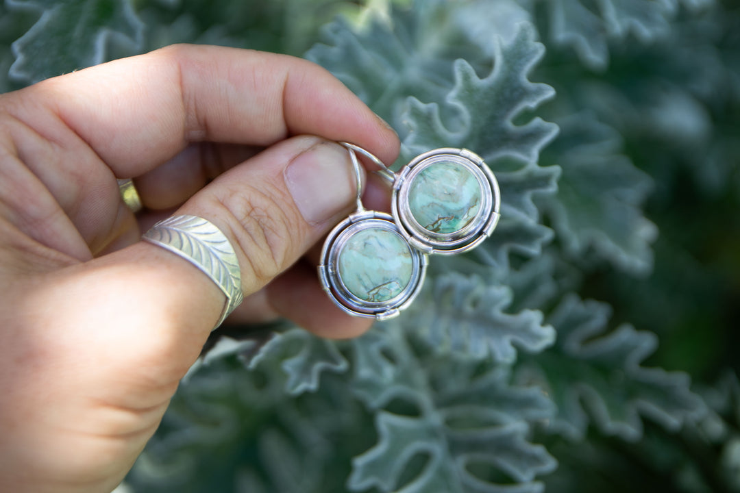 Round Variscite Earrings in Unique Sterling Silver