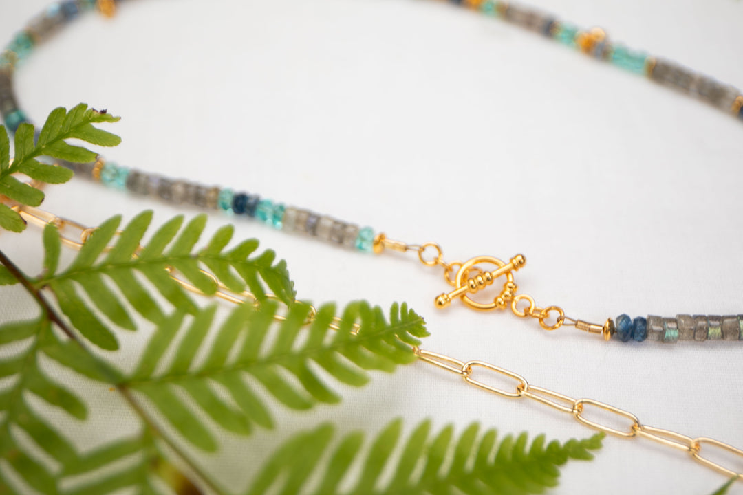 Reserved for Mimi** Labradorite, Apatite, Kyanite + Gold Plated Sterling Silver Necklace