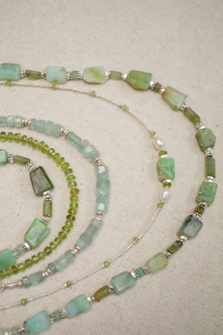 Peruvian Opal, Green Tourmaline & Aquamarine Bracelet with Thai Hill Tribe Silver