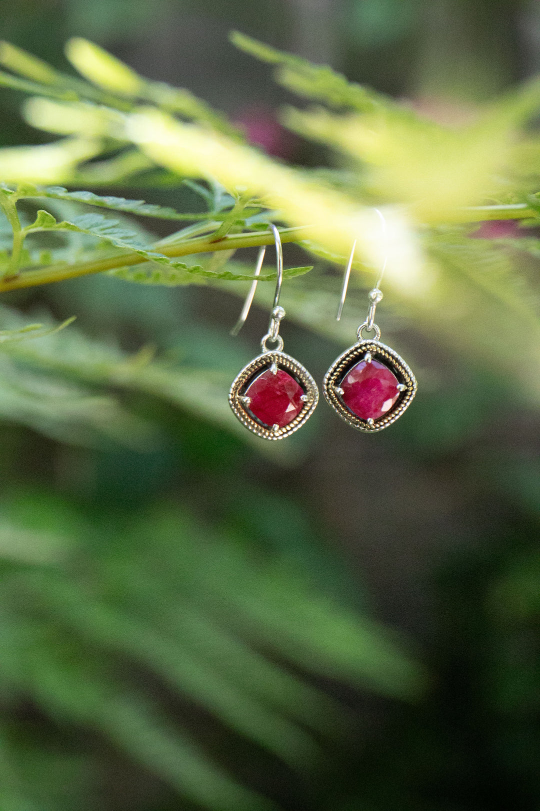 Indian Ruby Earrings in Brass and Sterling Silver Vintage Setting