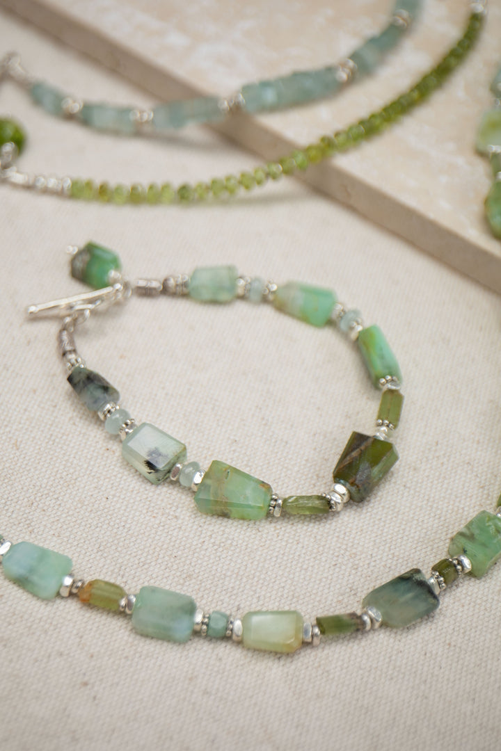 Peruvian Opal, Green Tourmaline & Aquamarine Bracelet with Thai Hill Tribe Silver