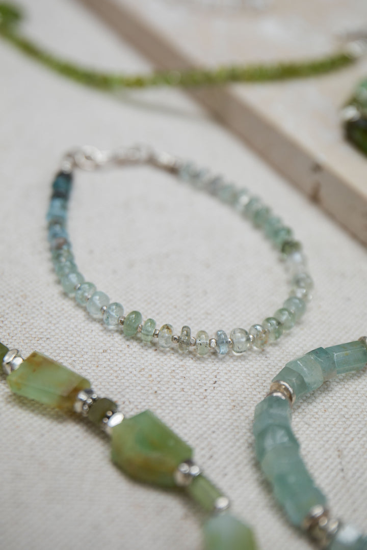 Reserved for Ania ***Graduated Aquamarine Bracelet with Thai Hill Tribe Silver