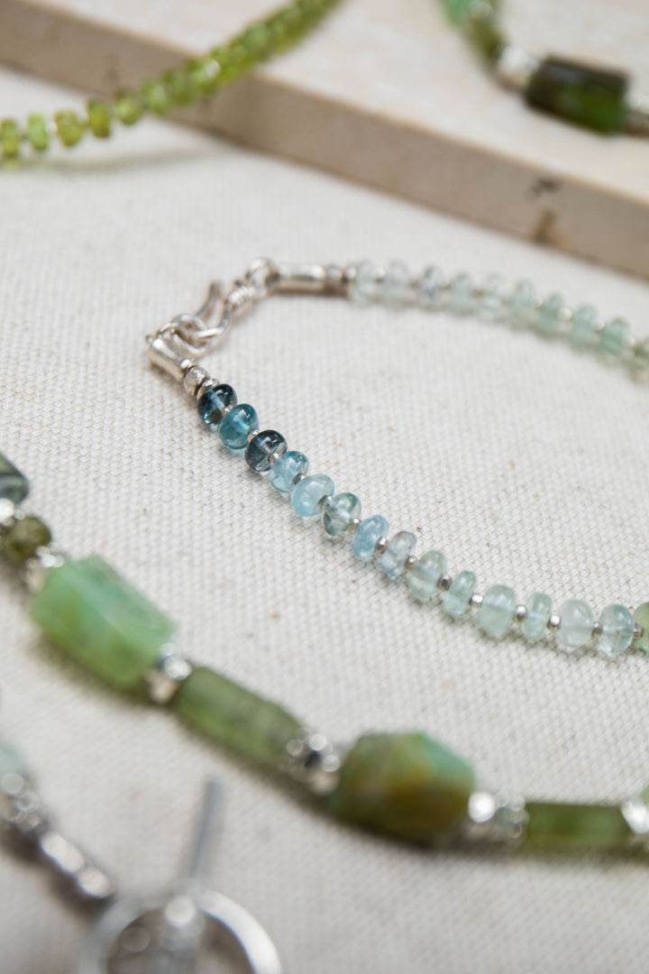 Reserved for Ania ***Graduated Aquamarine Bracelet with Thai Hill Tribe Silver