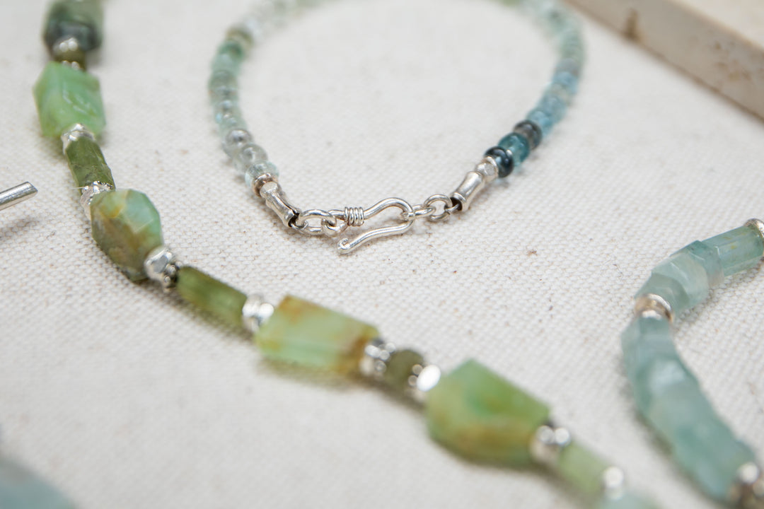 Reserved for Ania ***Graduated Aquamarine Bracelet with Thai Hill Tribe Silver