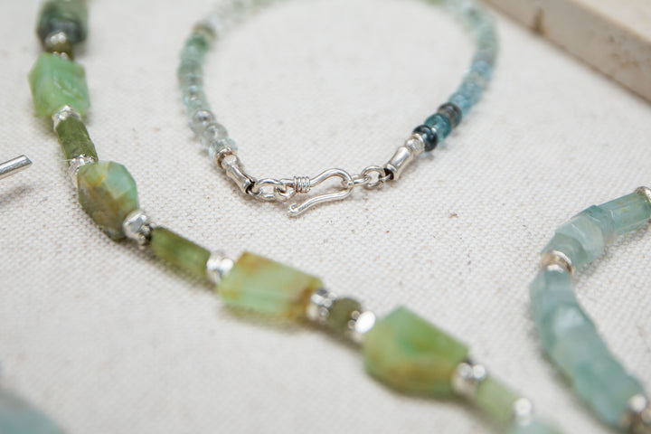 Reserved for Ania ***Graduated Aquamarine Bracelet with Thai Hill Tribe Silver