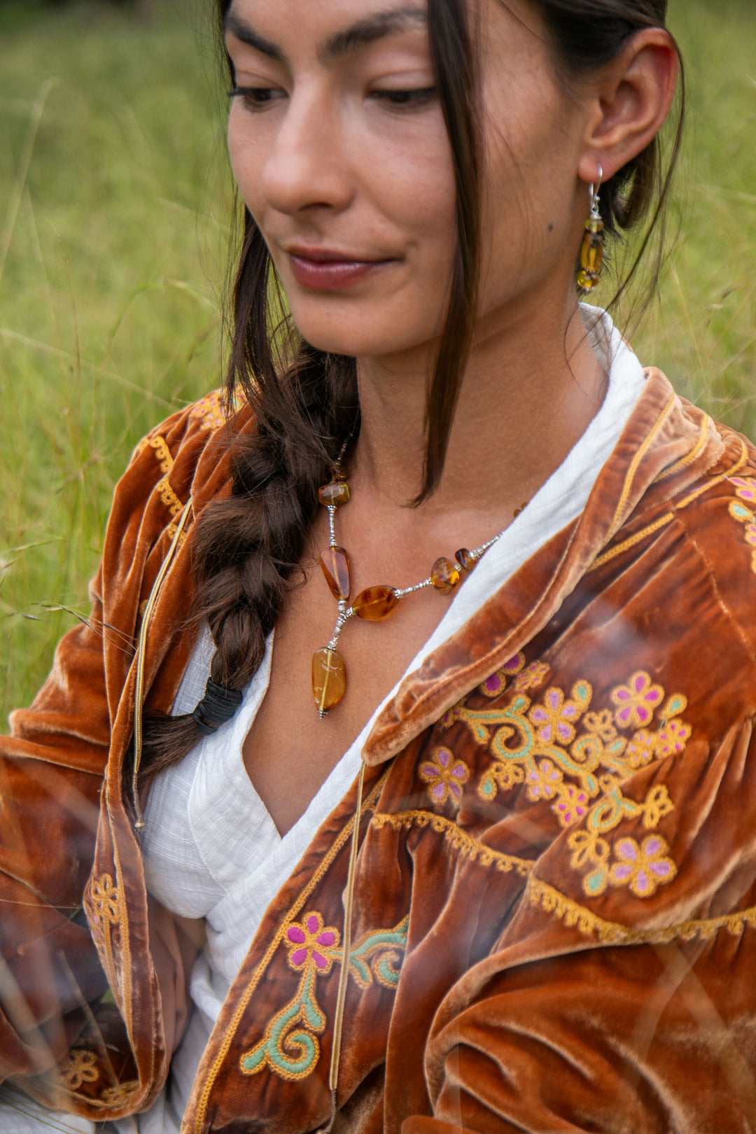 Handmade Amber Necklace with Thai Hill Tribe Silver