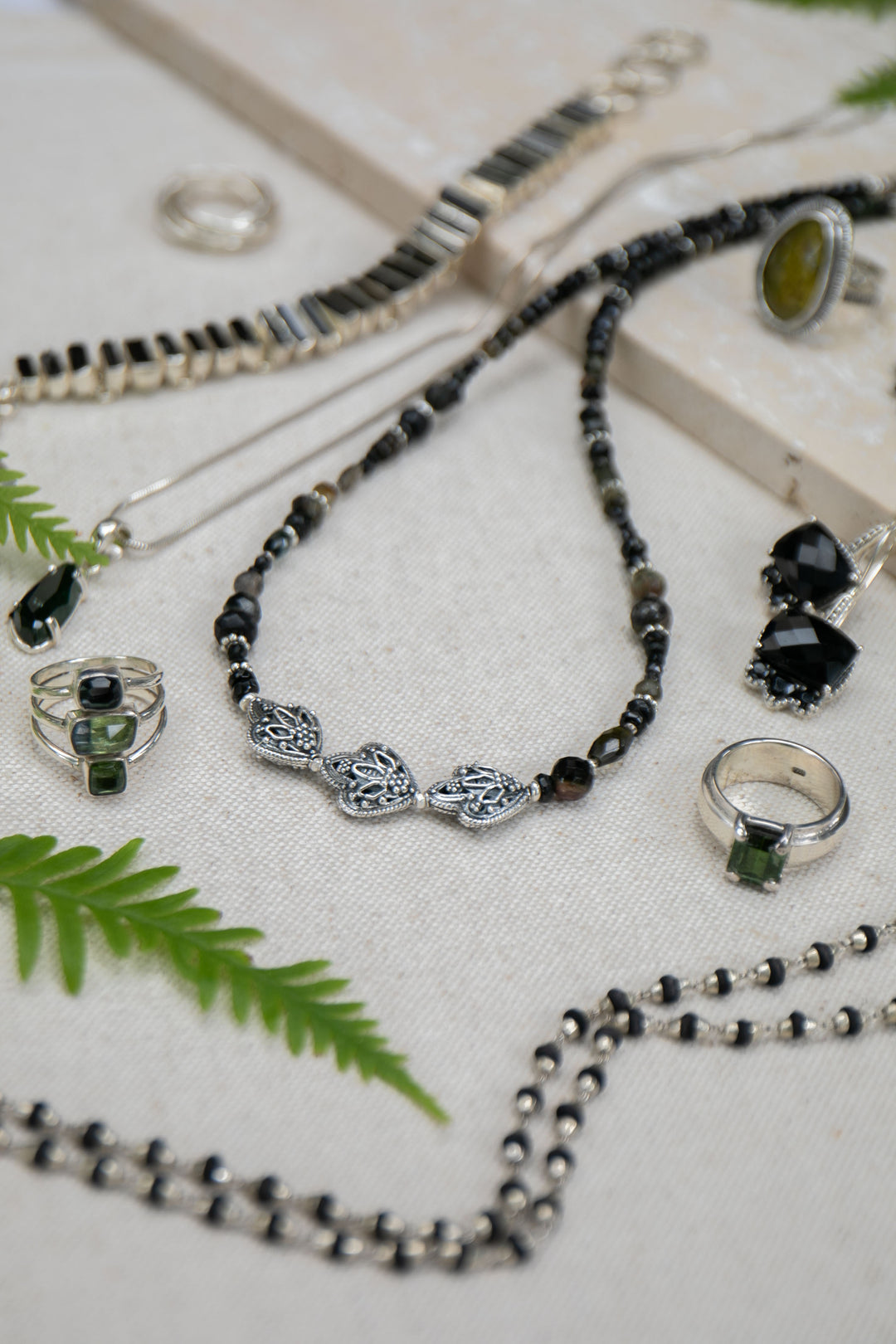 Black Spinel & Tourmaline Necklace with Thai Hill Tribe Silver Beads