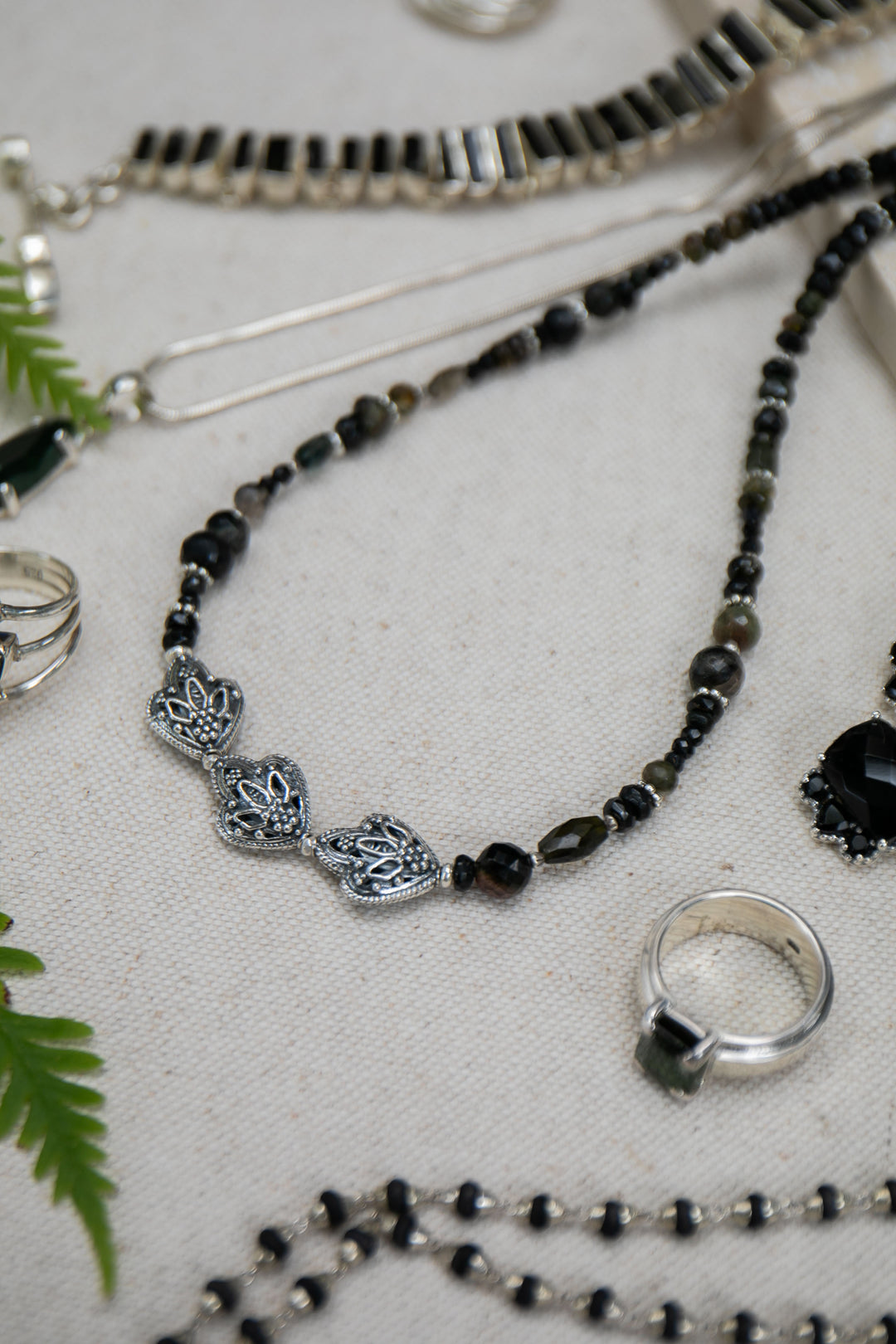 Black Spinel & Tourmaline Necklace with Thai Hill Tribe Silver Beads