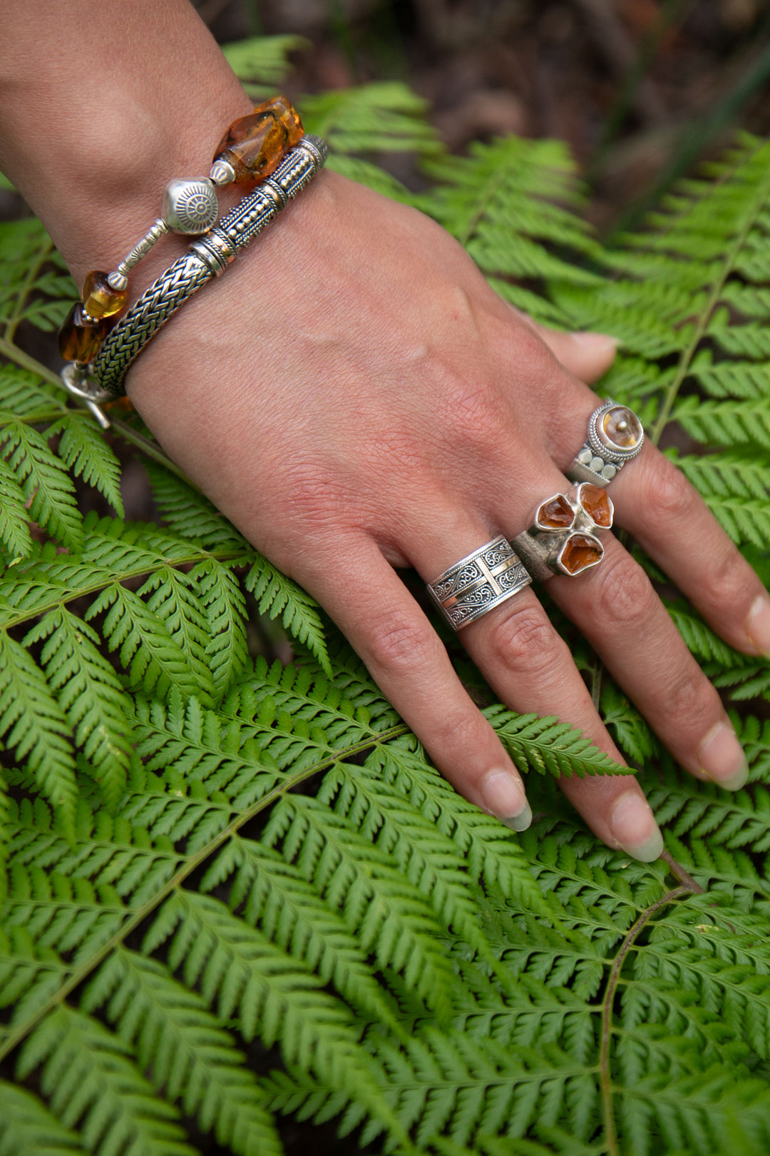 Beaded Amber and Thai Hill Tribe Silver Bracelet
